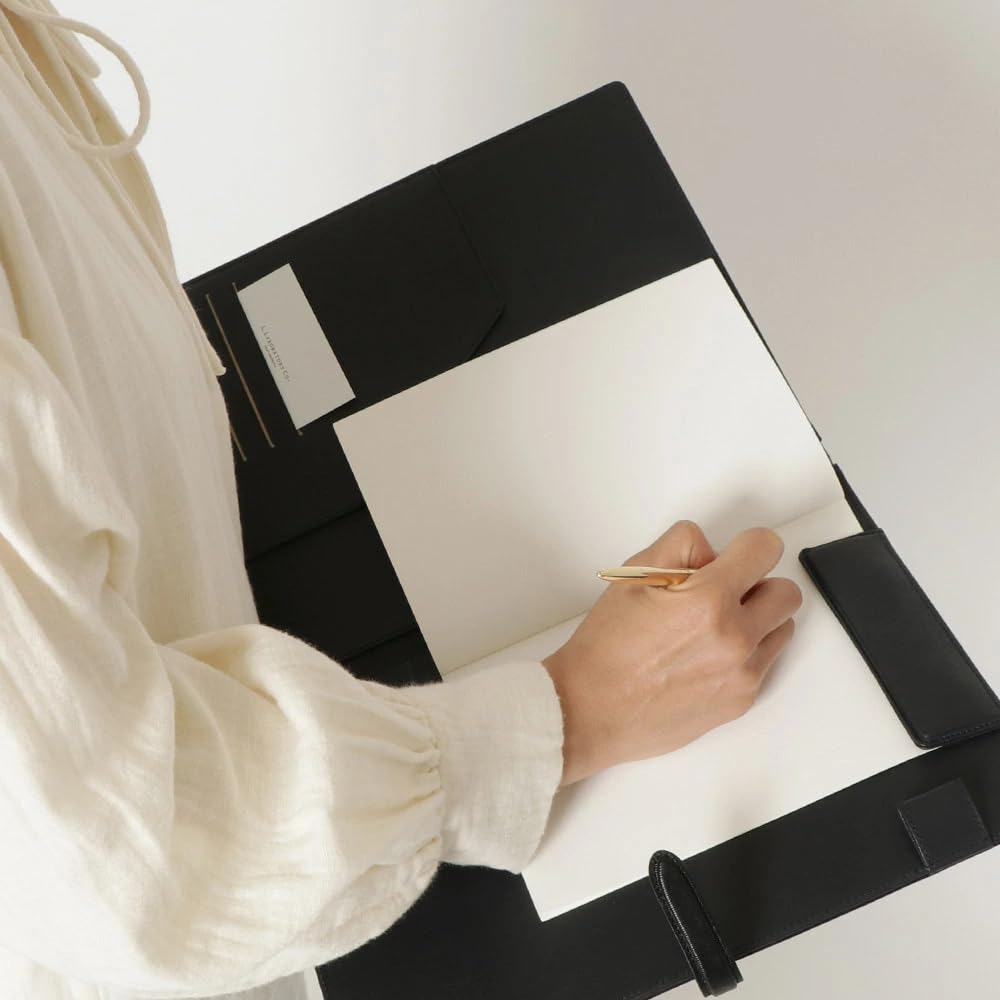 Genuine Leather Binder A4 Clipboard Grained Embossed Leather High Quality Thin A4 Size Leather File Document Case Clip File Board Unisex Black Bi-Fold