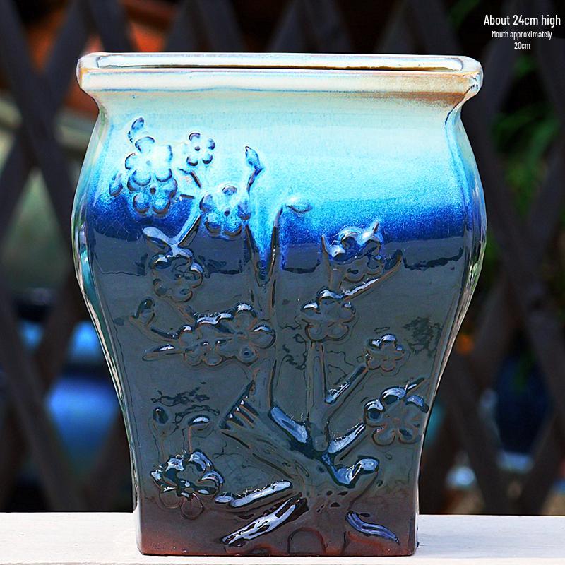 Терракотовый горшок для суккулентов ручной работы, большой квадратный с глянцевой глазурью и дышащим дизайном.