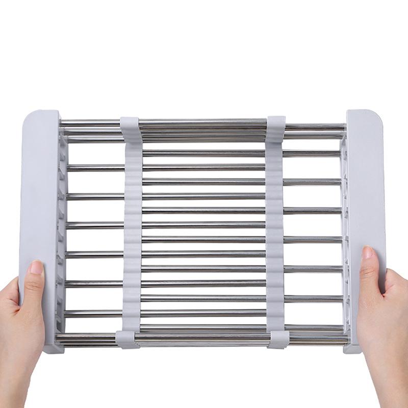 Kitchen Draining Rack Household Stainless Steel Retractable Sink Rack Shelf Cutlery Thickerstorage Dish Organising Shelf