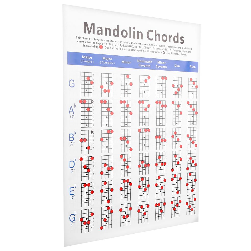Practical Mandolin Chord Chart Fretboard Notes Coated Paper for Beginners Adult Kid