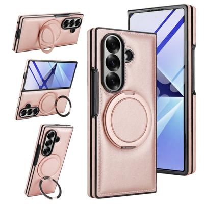 Подходит для Samsung Zfold7 6 5 Чехол для мобильного телефона с кожаным узором и вращающимся на 360 градусов кронштейном, с закаленной пленкой, полная защита, противоударный чехол