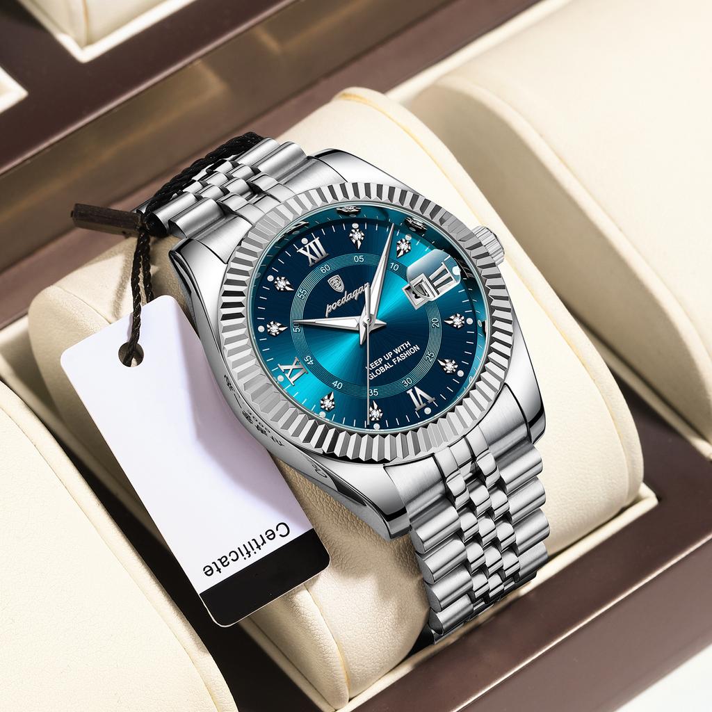 Brand Luxury Men's Watch New Business Quartz Watch Man Diamond Calendar Clock