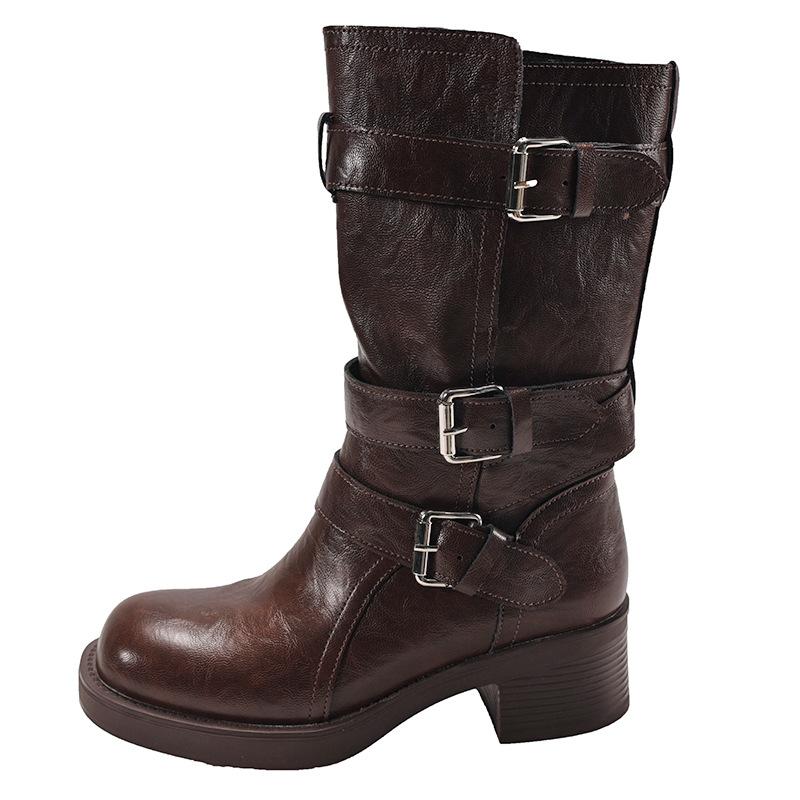 Черные ретро ботинки Мартин на толстом высоком каблуке в британском стиле женские 2025 новые осенние для маленького роста увеличивающие рост и стройнящие короткие ботинки