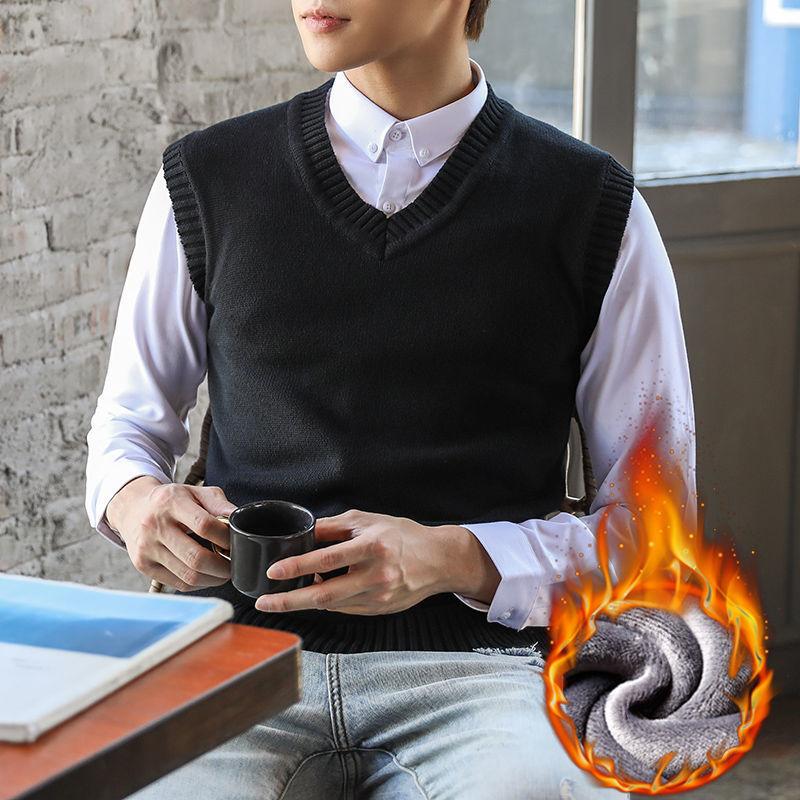Мужская зимняя одежда, толстый бархатный свитер, хлопковый без рукавов, деловой вязаный толстый жилет, теплая одежда, однотонный свитер высокого качества для мужчин