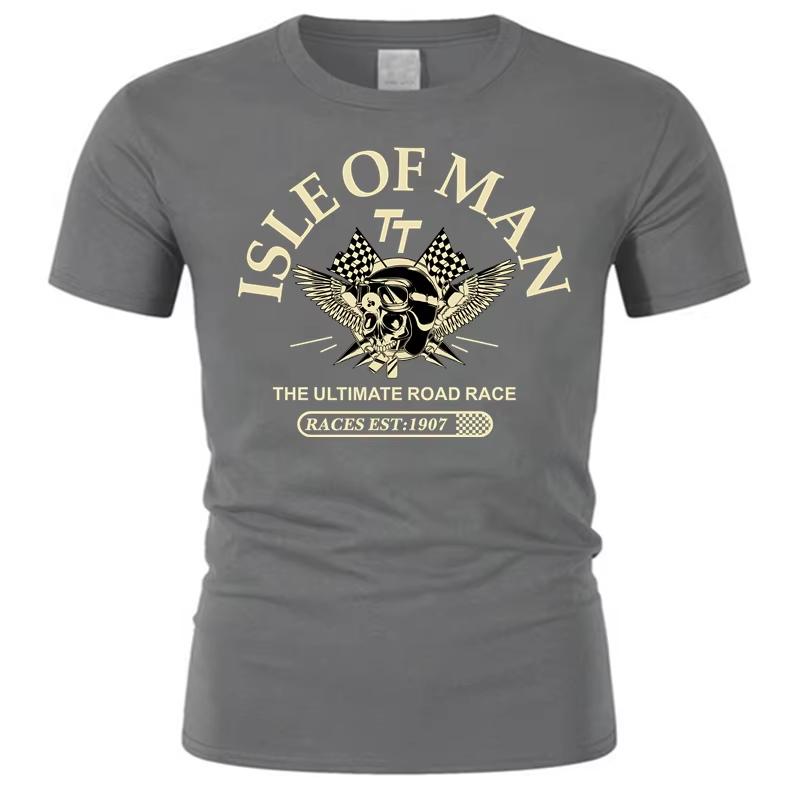 Футболка мужская хлопковая Isle of Man TT Races The Ultimate Road Race EST1907 Skull Helmet T-Shirt Fashion T-Shirt