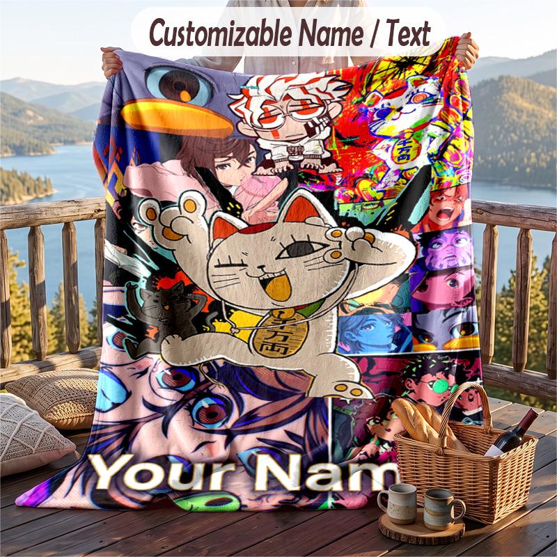 Custom Text Flannel Throw Blanket, Lightweight Cozy Bed Sofa BlanketDandadan