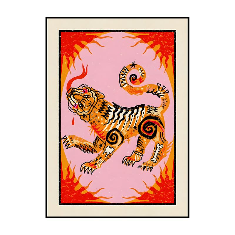 Abstract Classic Illustration Poster Tiger in Blue Wall Art Print Canvas Painting for Living Room Home Decoration Picture