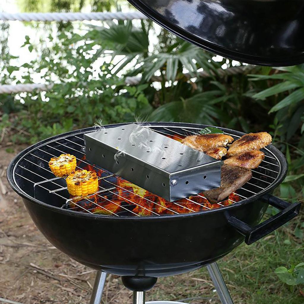 Grill Smoker Box, Smoker Box With Lid, Wood Chip Smoker Box For Charcoal & Propane Gas Grill
