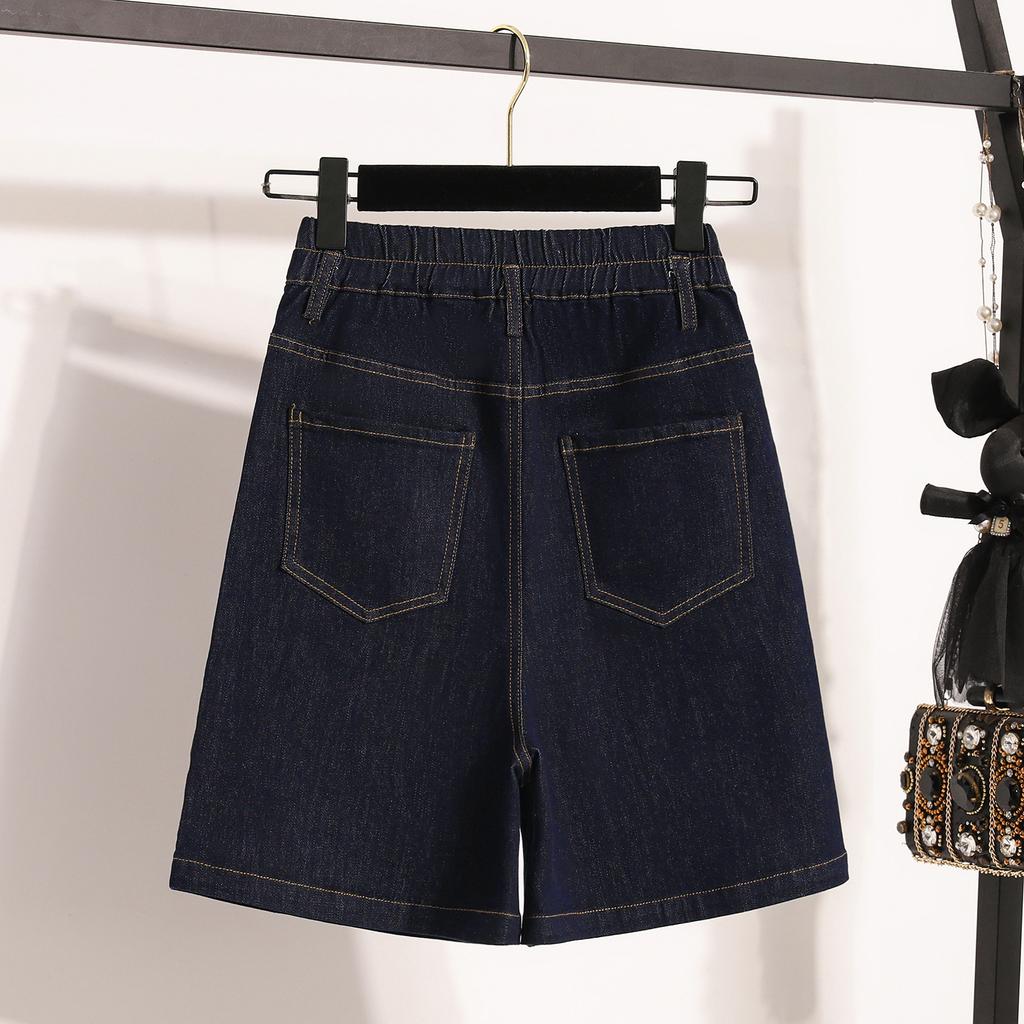 DIMANAF 2025 Новые женские шорты больших размеров Летние свободные джинсовые шорты Базовые с высокой посадкой Однотонные брюки Эластичная талия