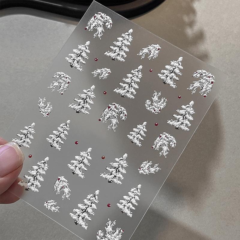 Embossed Christmas Tree Nail Art Stickers 2025 New Simple White Polka Dot Nail Stickers Christmas Decoration