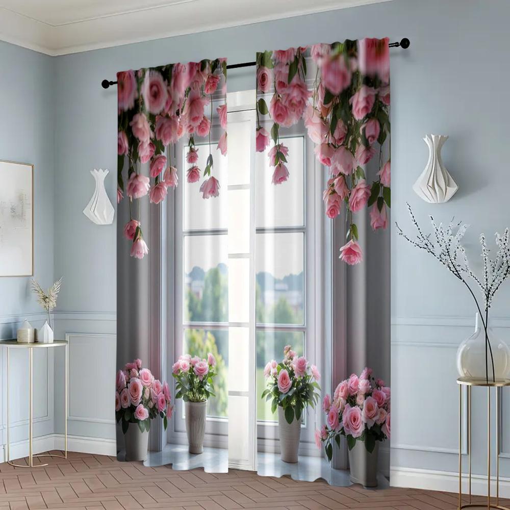 2pcs, Curtain Fabric Window View Polyester (without Rod) Decorations For Home for Living Room, Bedroom, and Home Decor