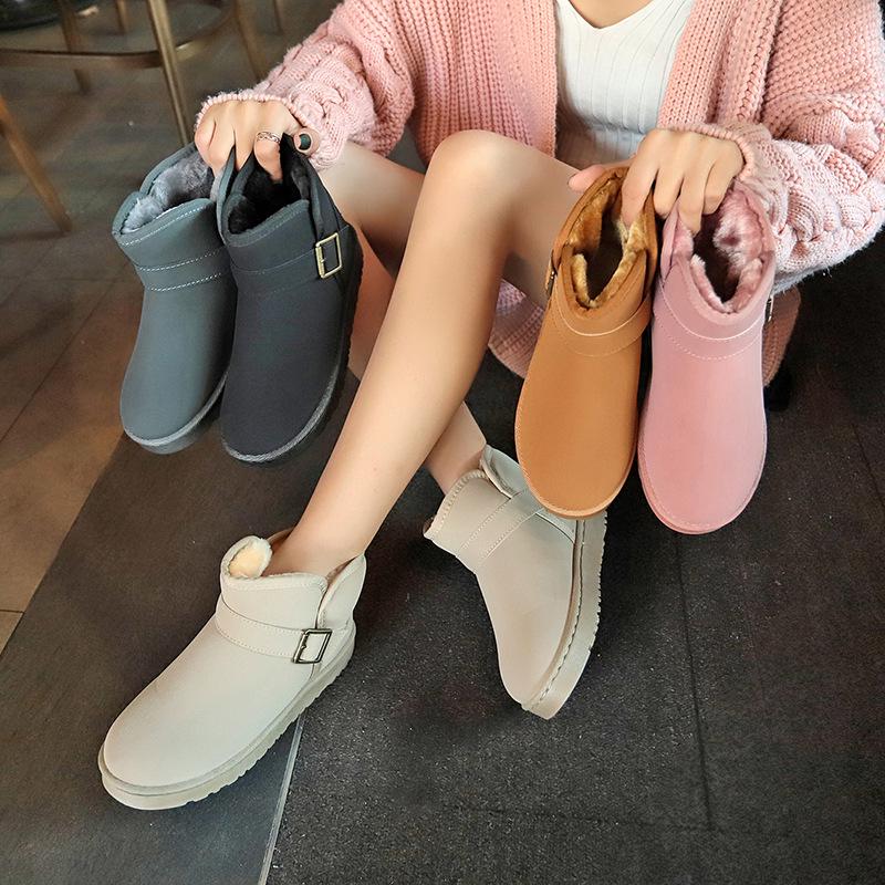 Ins Fashion High Quality Women Winter Snow Boots Plush Waterproof Warm Fur Female Ankle Boots Shallow Solid Rubber Women Boots