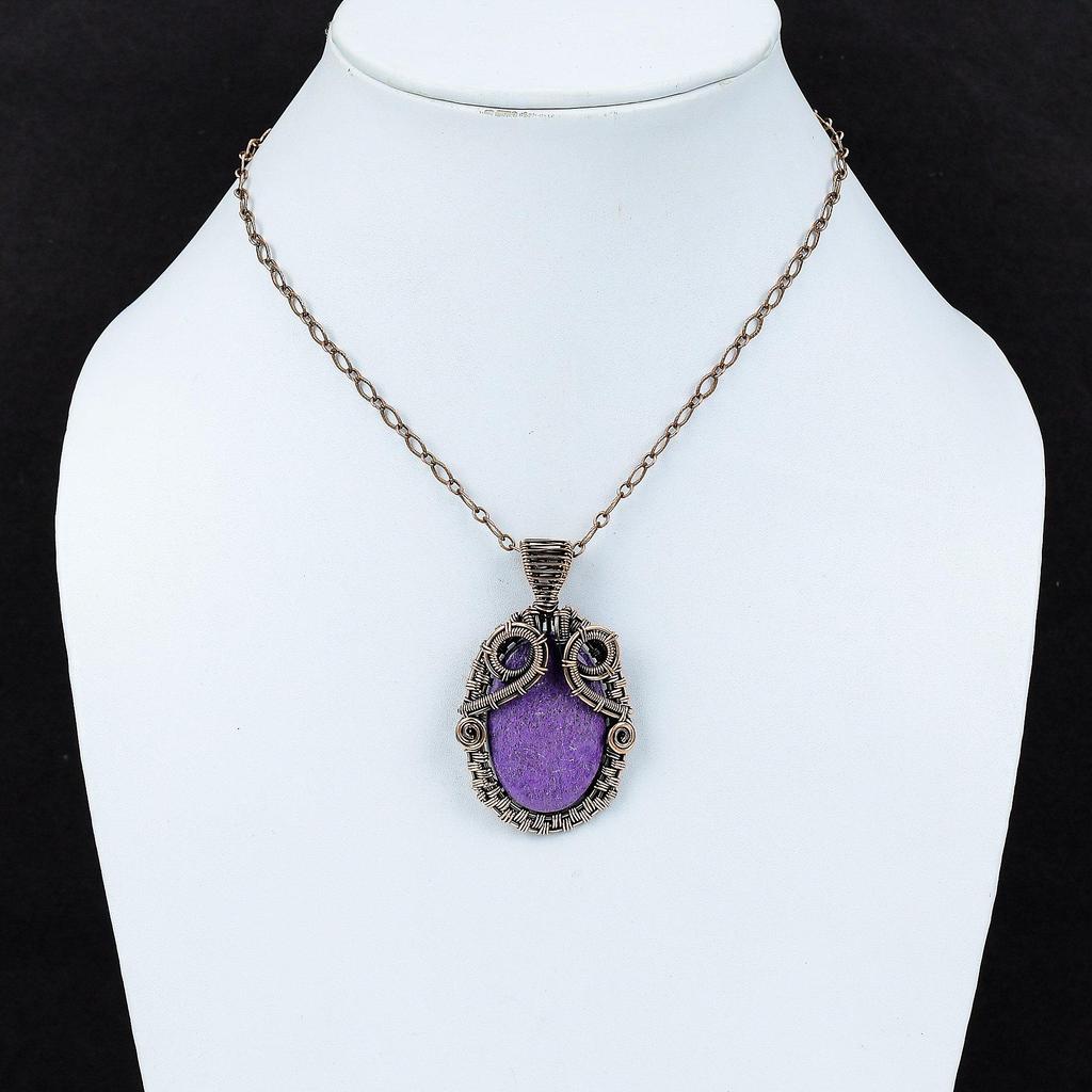 Пурпуритовый кулон, медная проволока, обернутая драгоценным камнем, ювелирный дизайнерский кулон, обернутая проволокой подвеска, кулон ручной работы, подарок для женщин, медный кулон