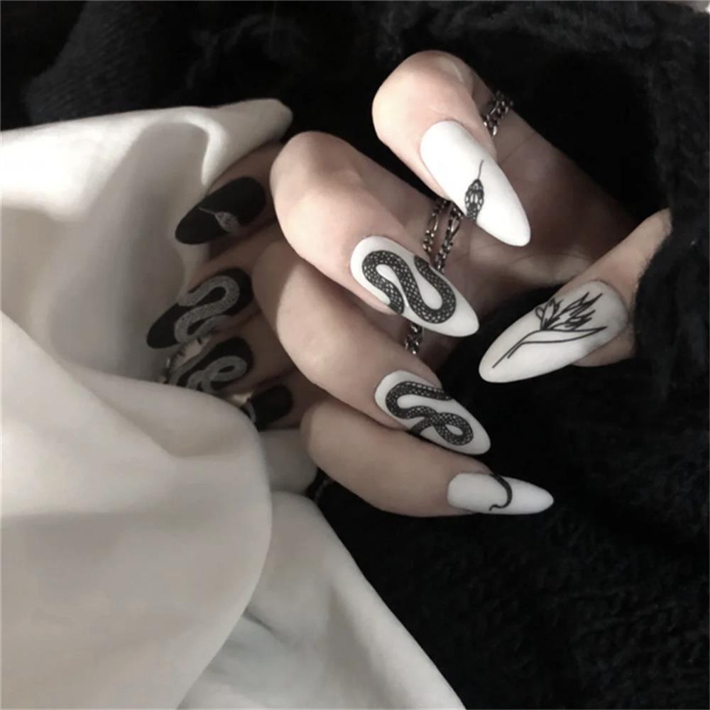 Nail Decoration Artificial Nail Art Tips False Nail Snake Pattern Long Stiletto Fake Nails