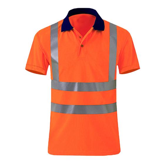 High Visibility Safety T-Shirt Button Lapel Tee Shirt with Reflective Tape Quick-dry Breathable Workwear Security Top for Construction Workers