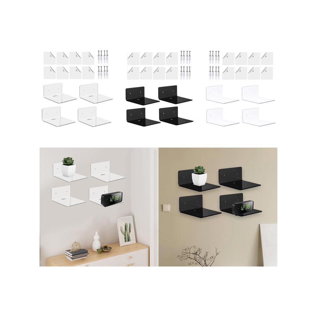 4x Wall Mounted Shelves,Hanging Rack Board Organizer,Acrylic Shelves,Small Shelves,for Bedroom