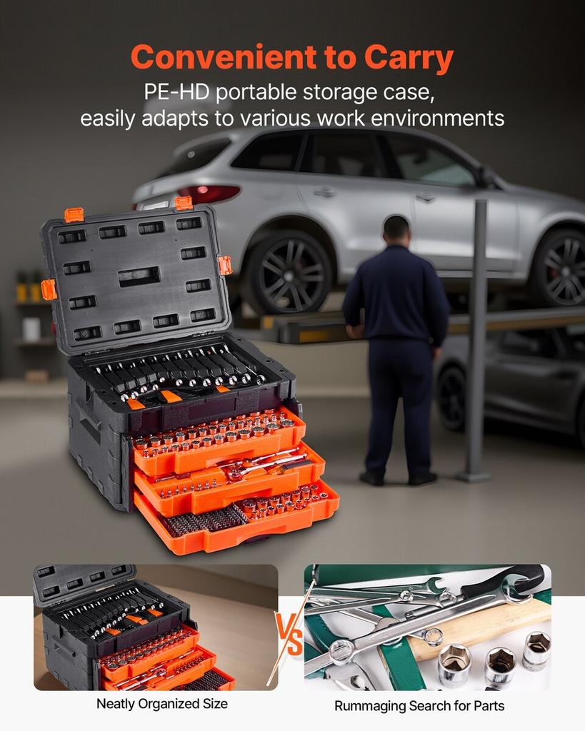 Mechanics Tool Set Socket Set 450Pcs 6.4/9.5/12.7 mm Drive Orange Drawer