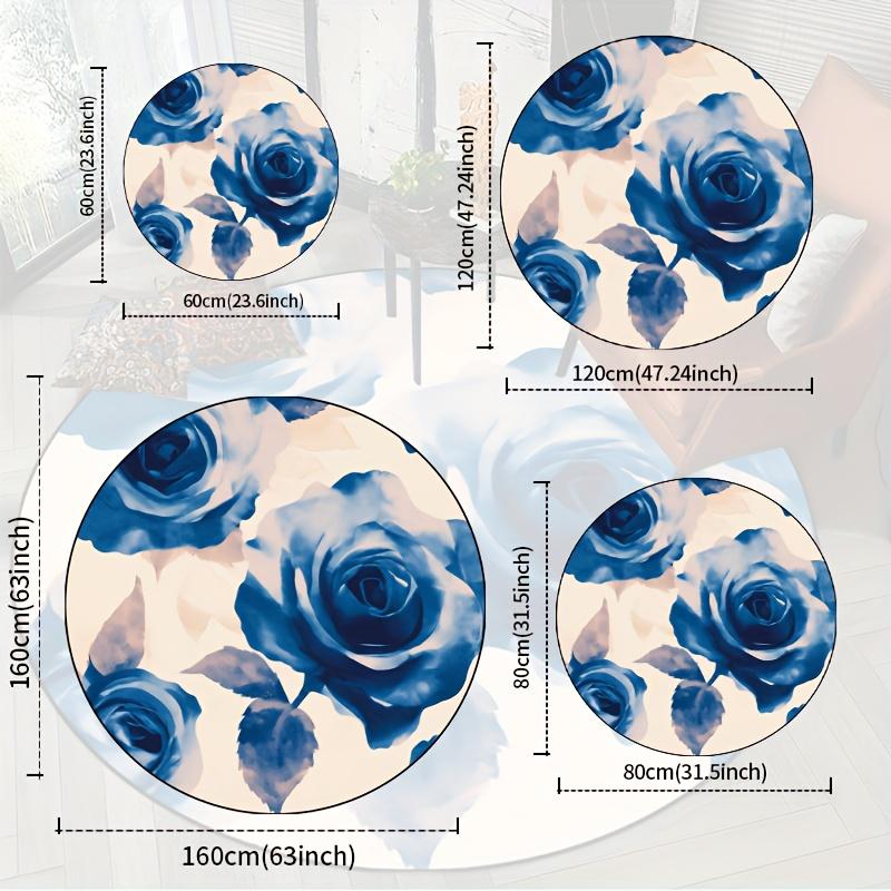 Роскошные коврики для пола круглой формы с узором голубых роз, кухонный коврик-дорожка для прихожей, мягкий ковер для спальни и гостиной, нескользящий коврик для зонирования