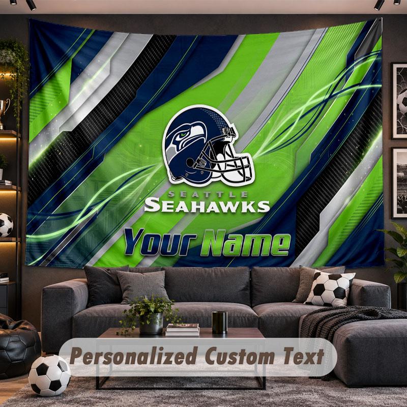 Wall Hanging Tapestry Custom NameSeattle Seahawks Pattern Personalized Printed Fabric Wall Decor
