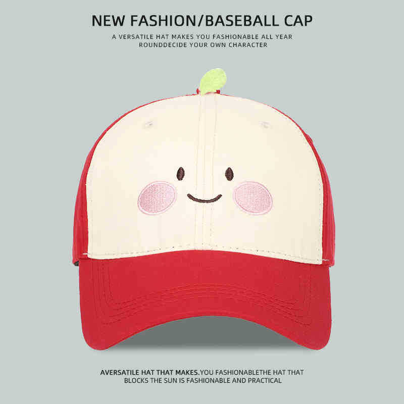 Fashion Hat sweet and cute cartoon embroidered dopamine baseball cap, wide-brim deep top large head cover, sun-protective baseball cap