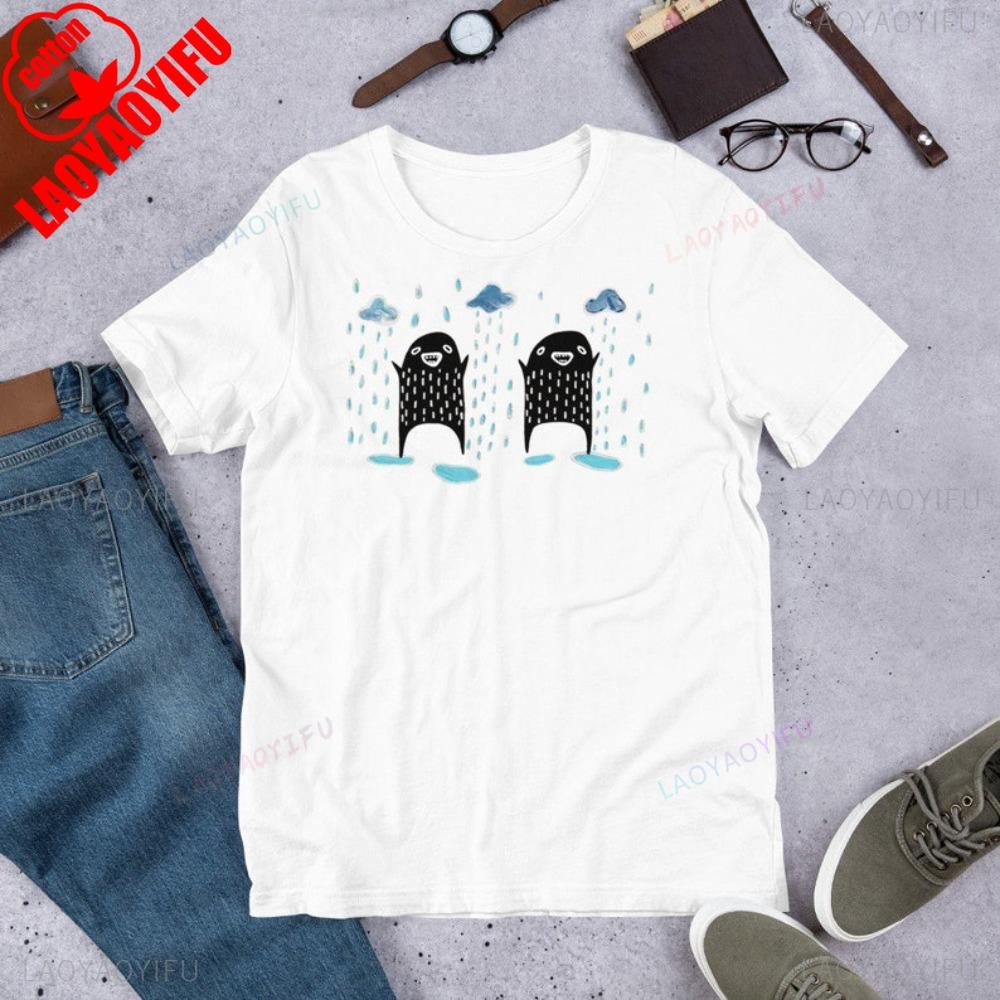 Rain Monster TShirt Folk Art Print Cute Funny Shirts Vintage Harajuku Style Men Women Streetwear Unique Gift Tshirt Casual Tops