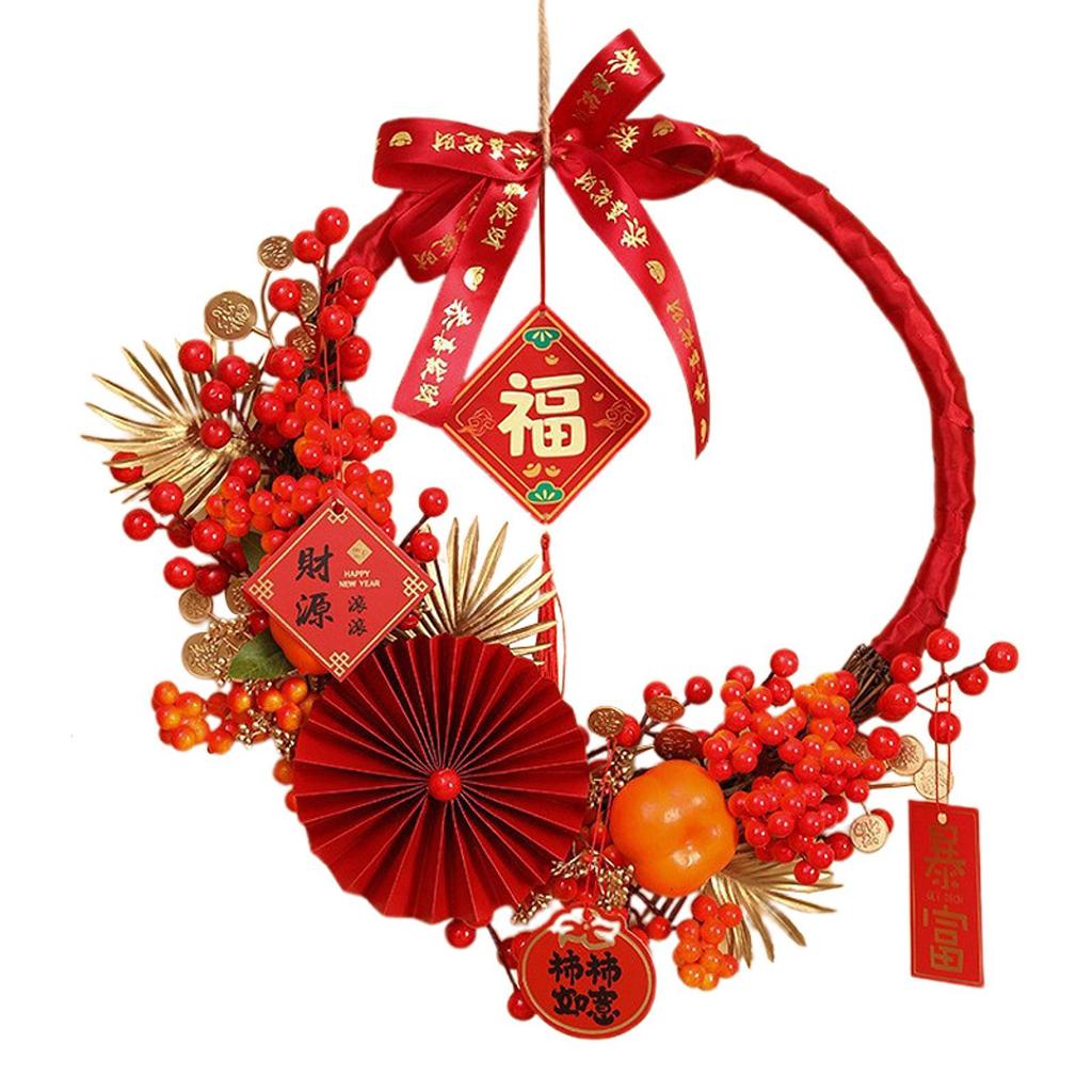 Red Berries Wreath Artificial Garland Hanging Ornament for Chinese New Year Home Window Decoration