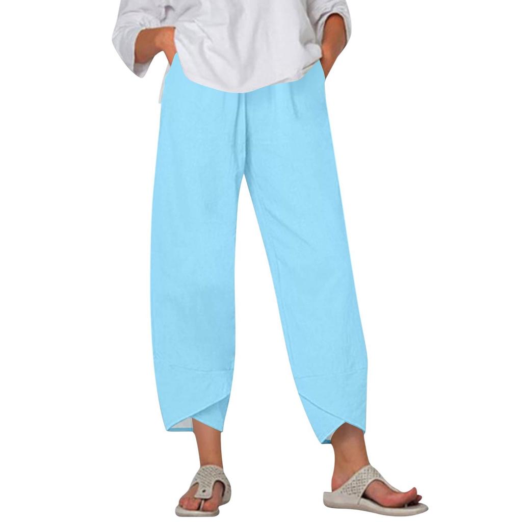 Брюки женские летние повседневные широкие брюки с эластичной резинкой на талии и карманами