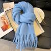 New Solid Color Thickened Warm Scarf Women's Winter High Sense White Versatile Lazy Fringed Shawl Scarf