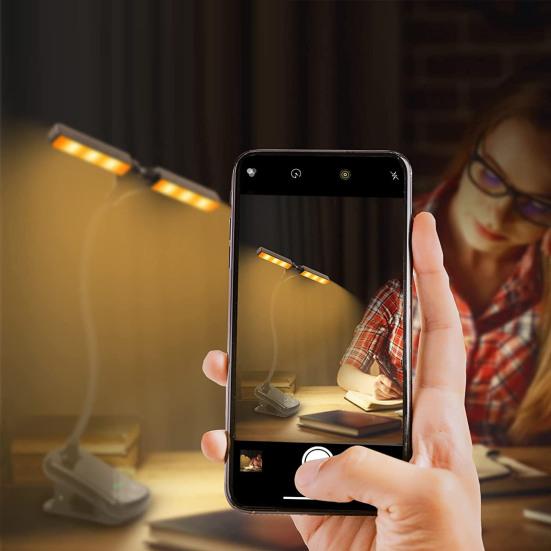 Лампа для чтения с регулируемой яркостью, платная, выдвижная, с двойной головкой, освещение без мерцания, тип-C, 14 светодиодов, янтарный светильник для книг, товары для дома