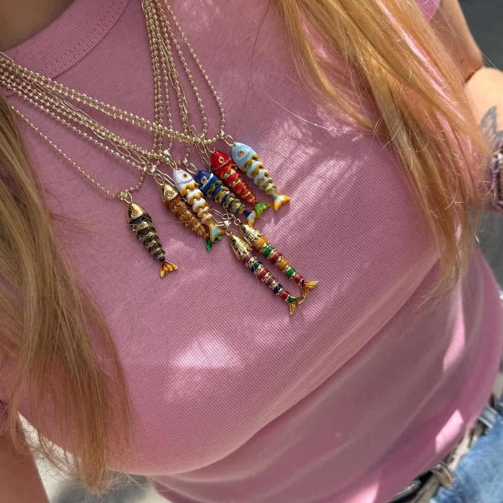 Movable Plated Enamel Fish Choker Ocean Style Enamel Koi Neck Pendant  Accessories