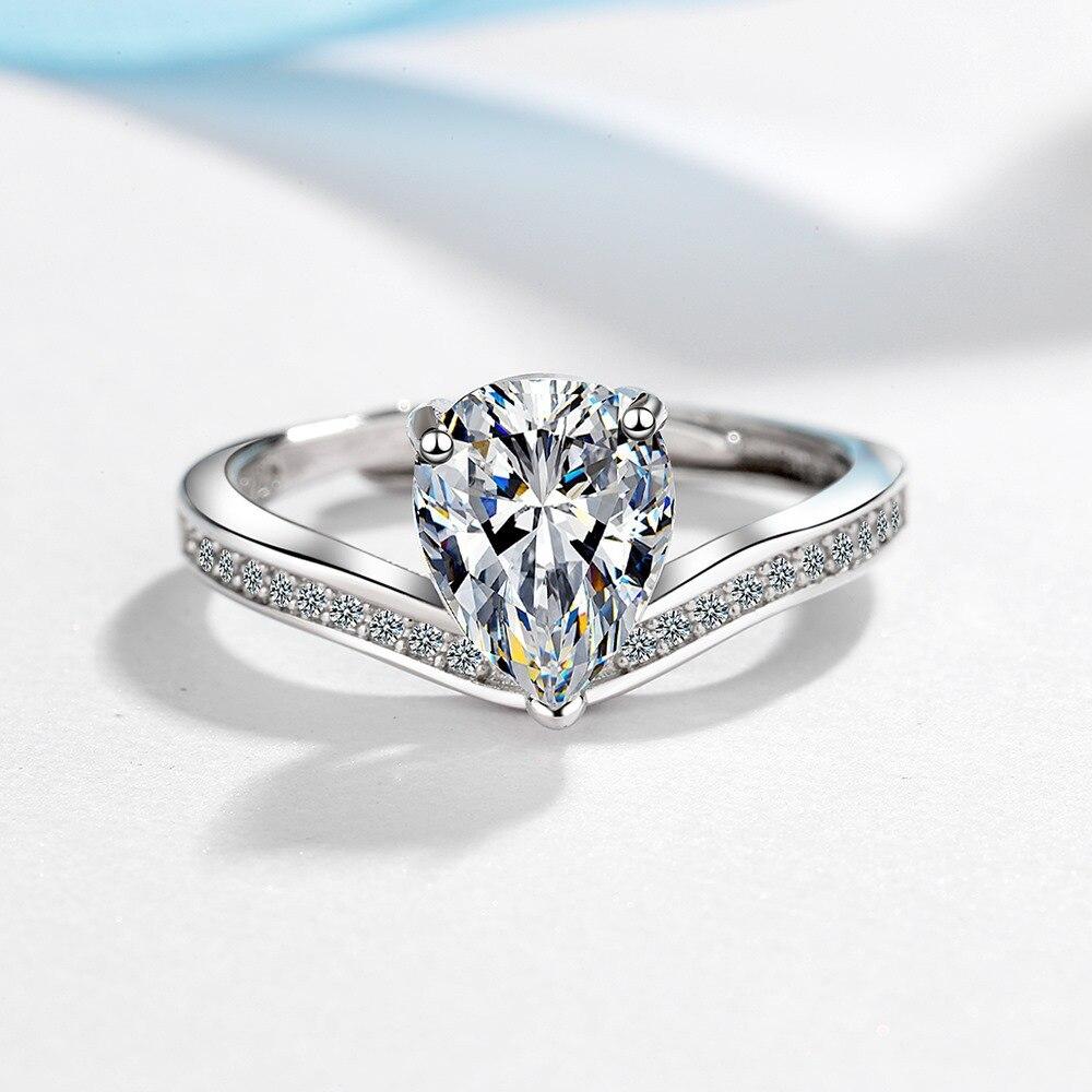 925 Sterling Silver Ring Zircon Water Drop Wedding Jewelry Rings Engagement For Women Girls Jz003