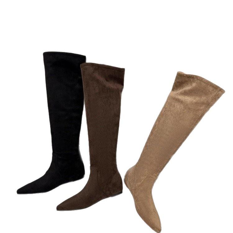 Huge Good-Looking Knee Boots Women'S New Popular Flat-Bottomed Brown Thin Boots Maillard Tall Stacking Boots