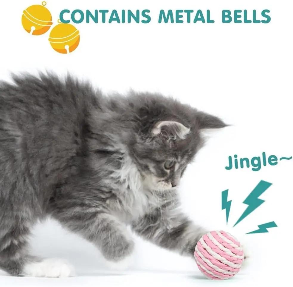6pcs Cat Toys Colorful Handmade Bell Ball Elastic Plush Ball Interactive Playing Chase Kitten Pet Supplies Accessories