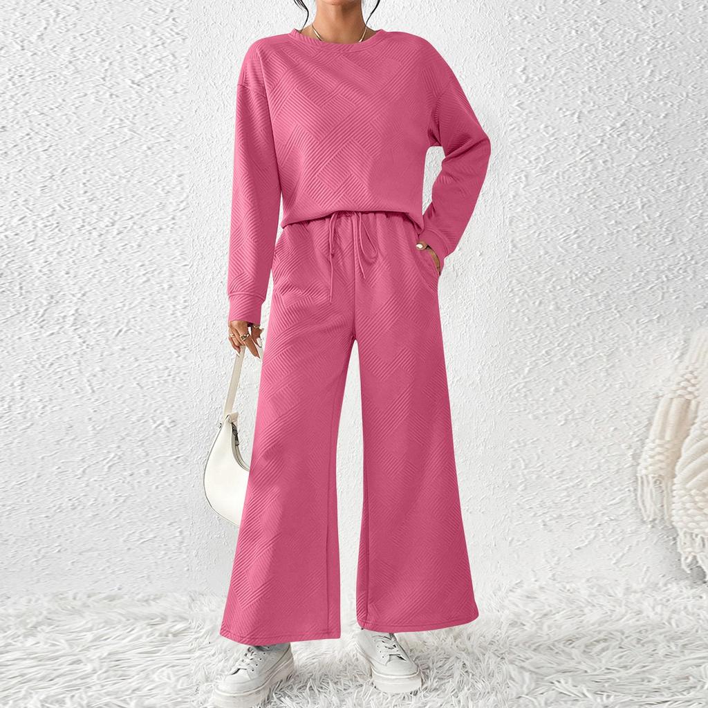 Women's Solid Color Temperament Casual Loose Textured Drawstring Elastic Waist Sports Suit