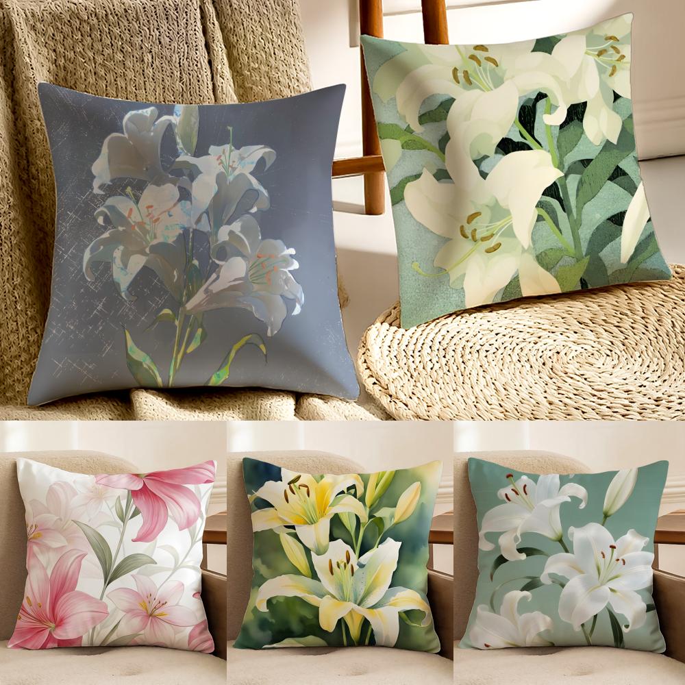 Beautiful and warm lily flowers Cushion Cover Pillowcase Antidustmite living Room Sofa Decor Cushion Room