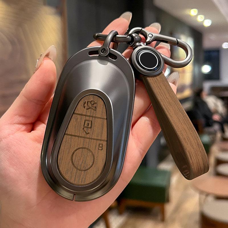 Alloy Wood Grain Pattern Car Key Cover for Mercedes Benz A C E S G Class GLC CLE CLA GLB GLK GLS W206 W223 E300 C260 S450 S500
