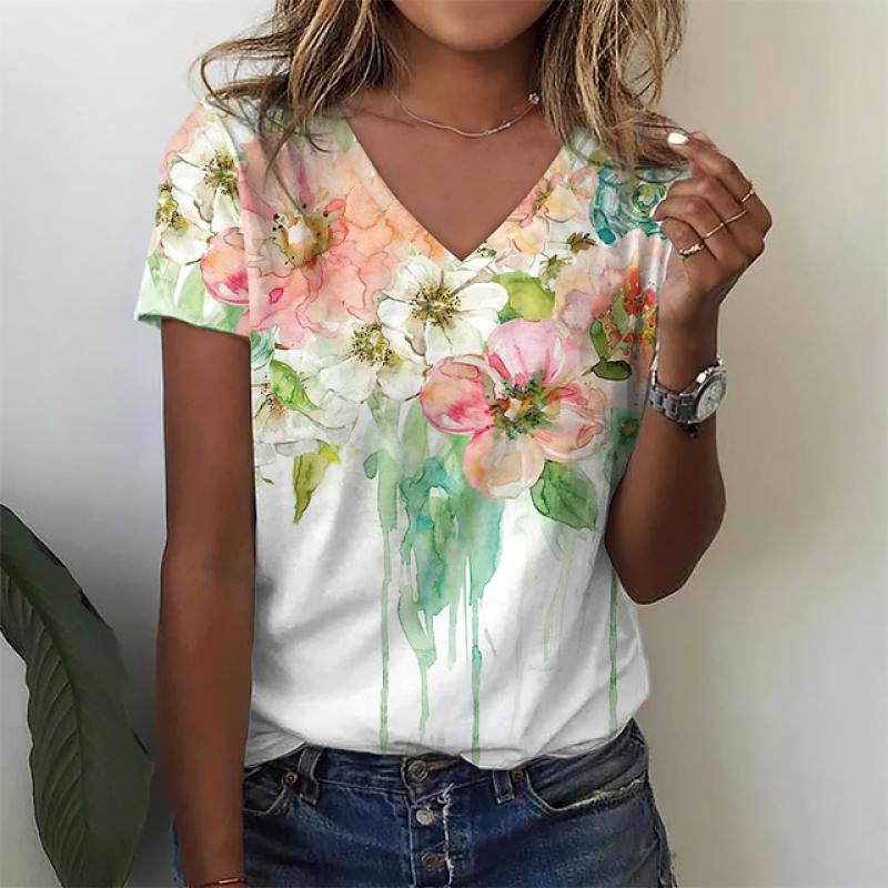 Летняя женская футболка большого размера с коротким рукавом и v-образным вырезом для женщин, белая модная женская футболка, топ с 3d принтом стрекозы, повседневная одежда