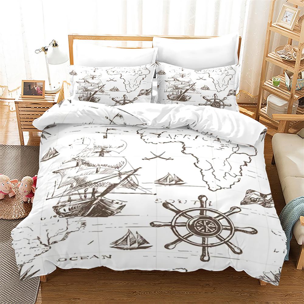 Pirate Ships Duvet Cover Set Vintage Nautical Style Comforter Cover Polyester Bedding Set Medieval Sailing Ship King Queen Size