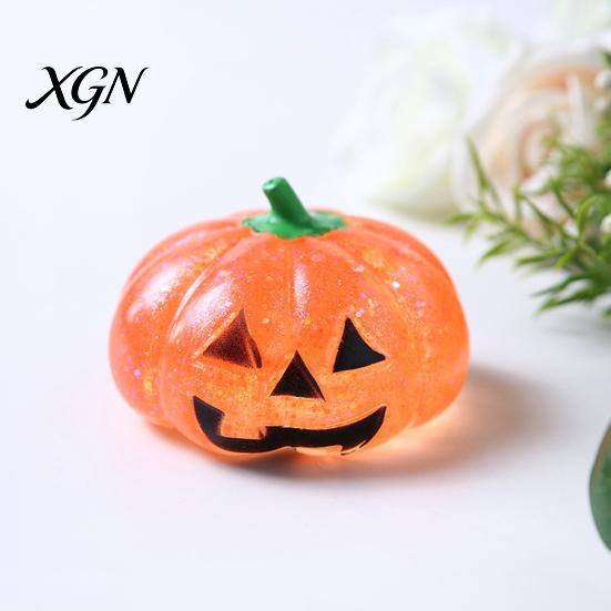 Stress Reduction Gadget Halloween Pumpkin Relief Toy, Spooky Head Squeeze Portable Reliever Clear Glitter Sugar Ball, Party Favors TPR Ball