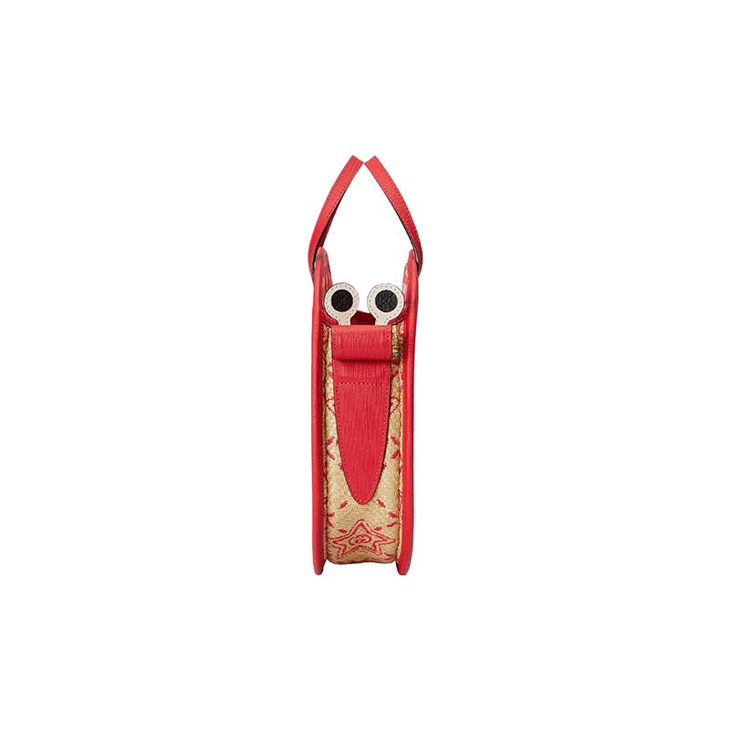 Gucci Star GG pattern herringbone raffia and leather handbag children's red/beige