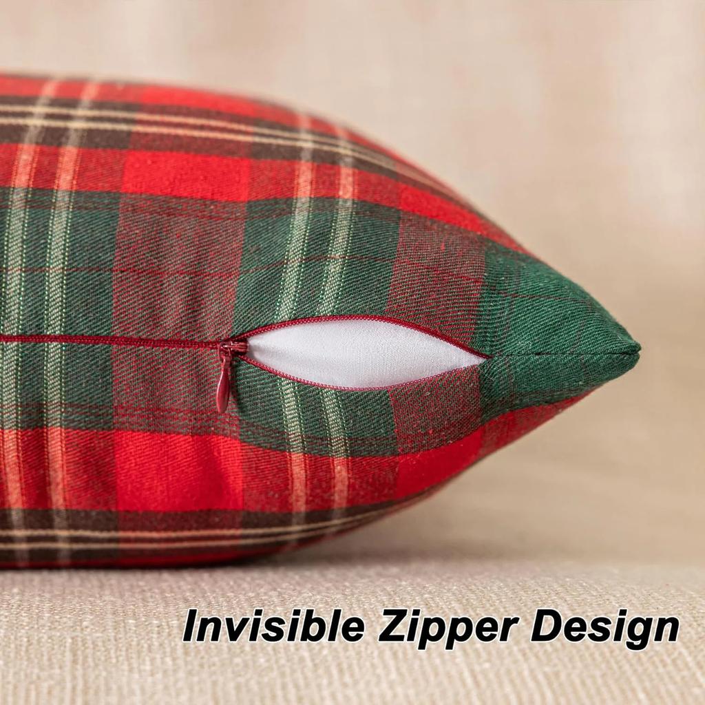 Christmas Plaid Decorative Throw Pillow Covers Snowflake Tartan Scottish Cushion Cover For Sofa Couch Farm-house Holiday Decor