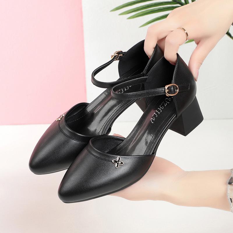 Модные новые женские повседневные туфли-лодочки 2024 весна-лето модные черные туфли на низком каблуке женские рабочие туфли винтажные женские толстые туфли с пряжкой в одно слово