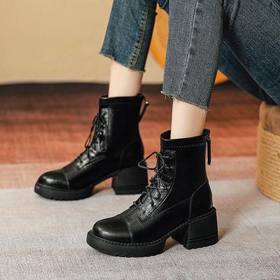 Женские ботинки Мартина на толстой подошве и высоком каблуке, новая осенне-зимняя модель, трендовые короткие ботинки на шнуровке, коричневые одинарные ботинки