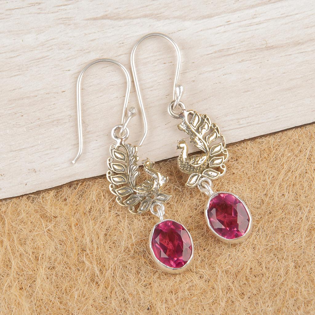 Серьги с розовым турмалином, Ювелирные изделия, Серьги с драгоценными камнями из цельного стерлингового серебра 925 пробы, Украшения ручной работы, Для Дня памяти