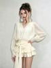 Chancloi Vietnam Fashion Long Sleeve Waist Tie Flared Mini Skirt For Youth