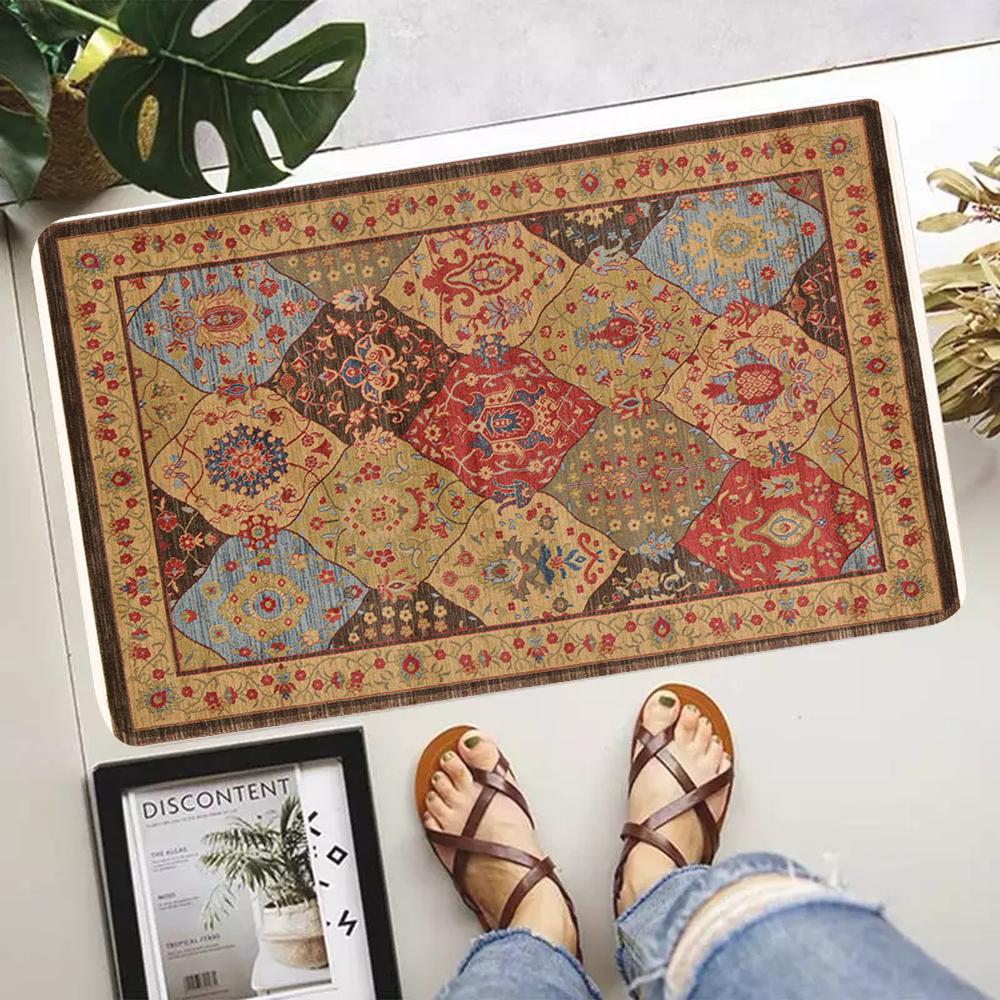 Vintage Oriental Traditional Moroccan Turkish Style Doormat Mat Anti-Slip Bohemian Kitchen Garden Bathroom Rug Carpet 40*60cm