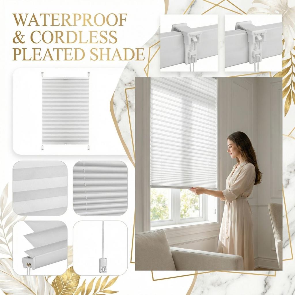 Cordless Pleated Shade 40×100cm Light Filtering No Drill Window Blind