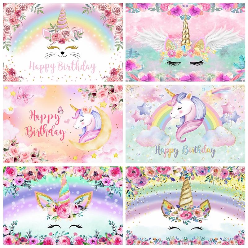 Girls Princess Birthday Party Backdrop Rainbow Unicorn Newborn Baby Shower Decorations Photography Background Photo Studio Props6