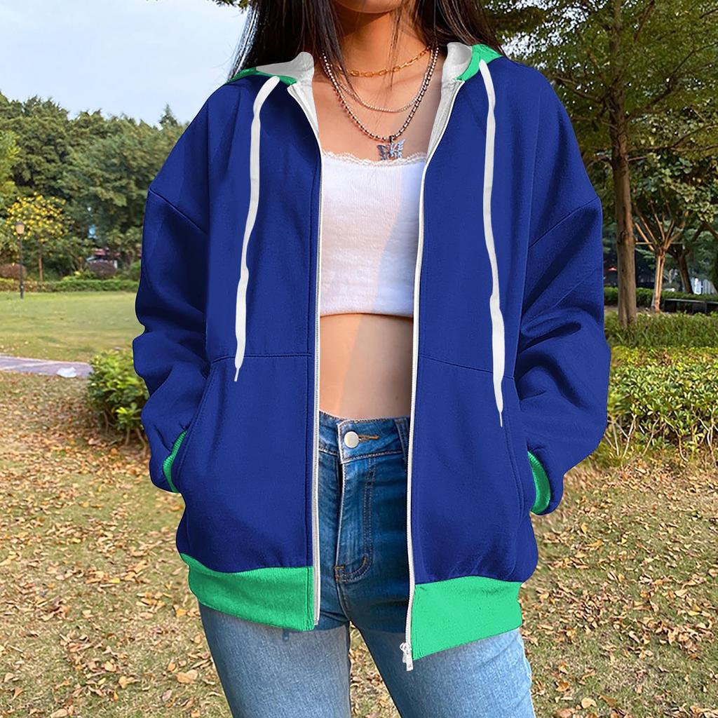 Толстовка с капюшоном на молнии для женщин с длинным рукавом, свободные толстовки для женщин, куртка с карманами, модная одежда на осень