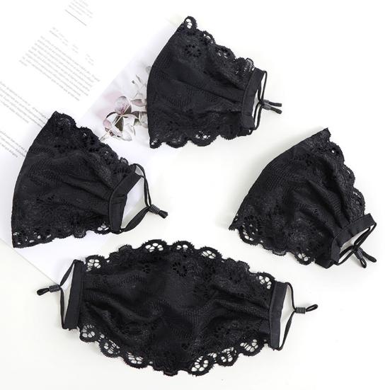 Черная кружевная защита для лица с цветочным принтом, регулируемая веревка для ушей, дышащая, одинарная, двухслойная, для езды на велосипеде, бега, летняя женская защита для лица